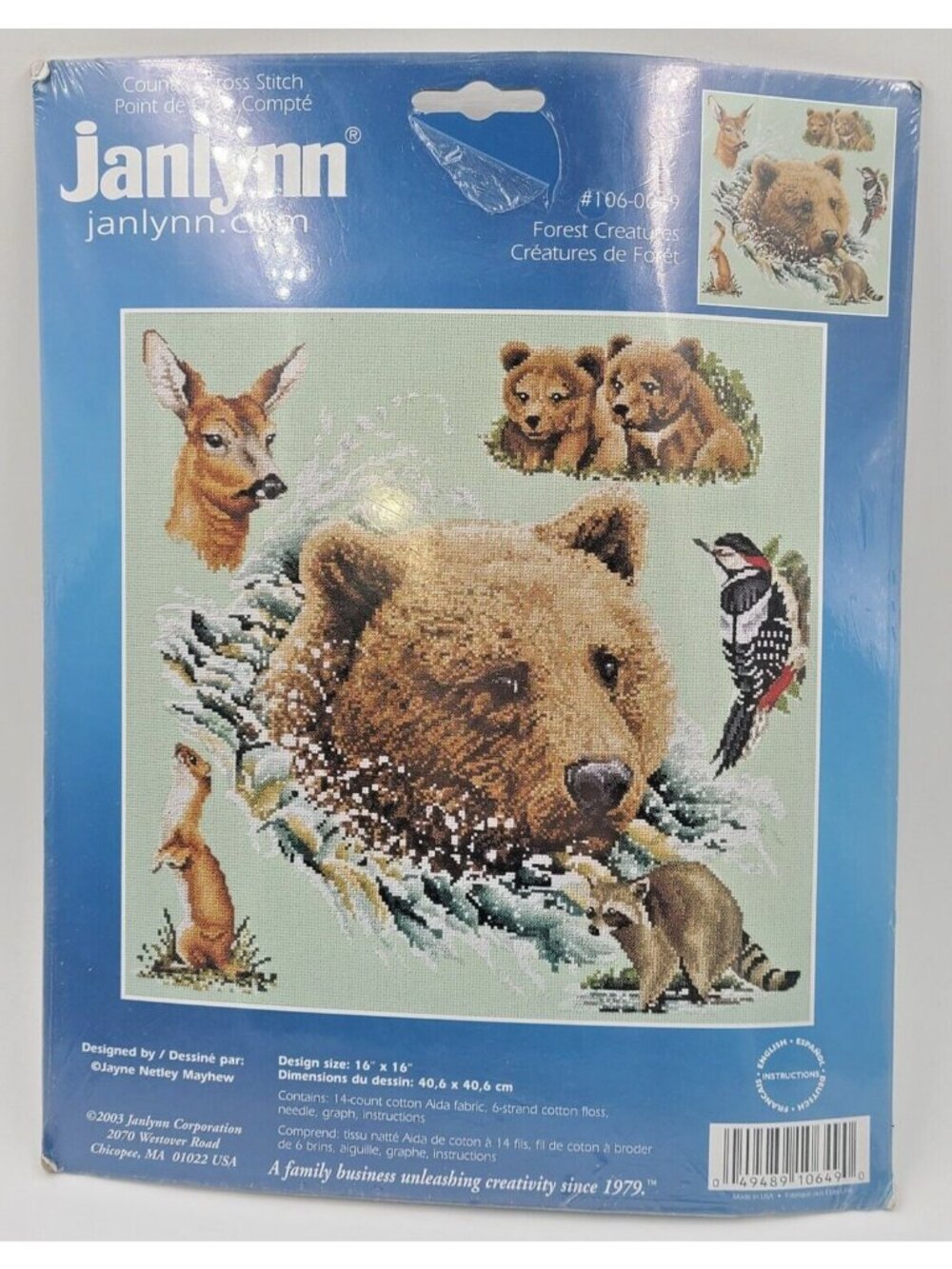 Janlynn Forest Creatures #106-0049 Counted Cross Stitch Kit 16" x 16" New